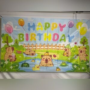 Capybara Happy Birthday Backdrop Banner 6x4Ft. (Large)